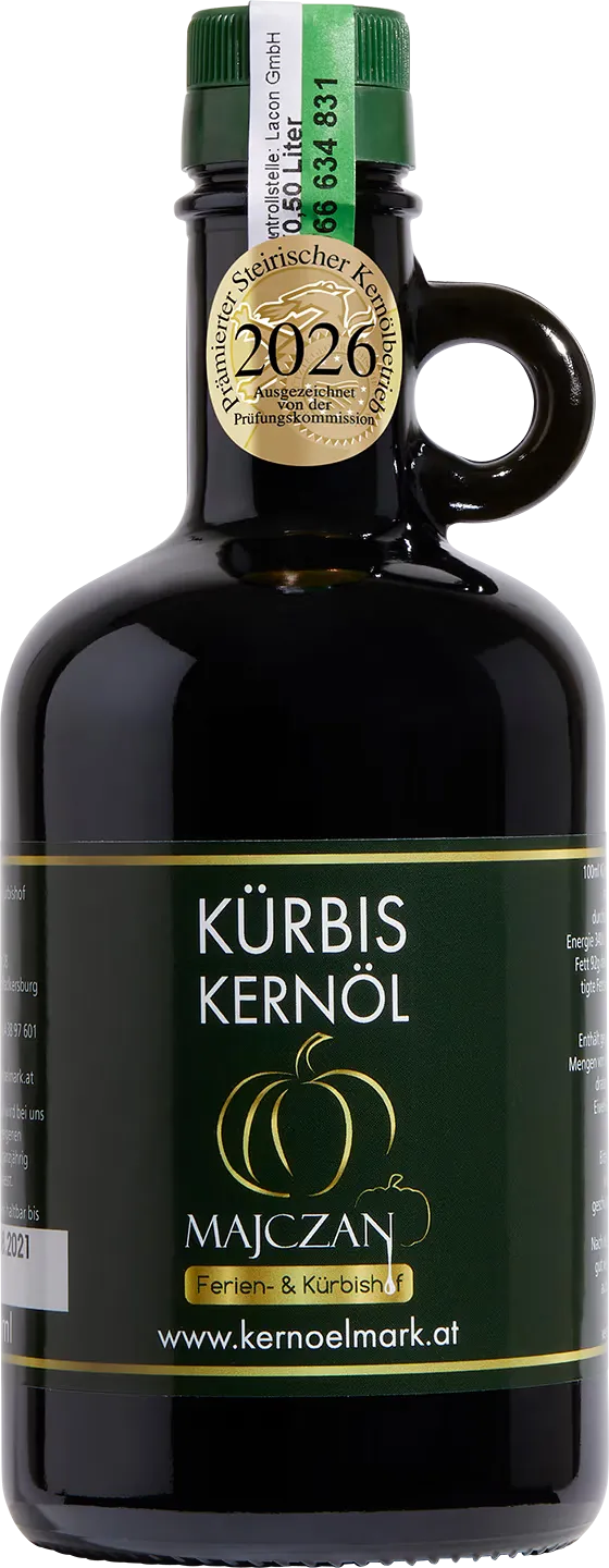 Flasche Steirisches Kürbiskernöl vom Ferien- und Kürbishof Majczan